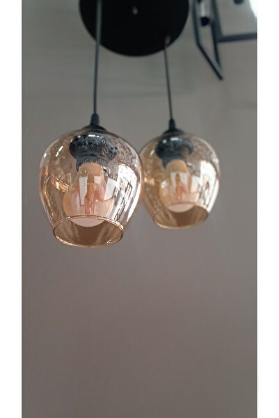 ZM AYDINLATMA 2'Lİ AÇIK AĞIZ CAMLI GOLD SARKIT AVİZE