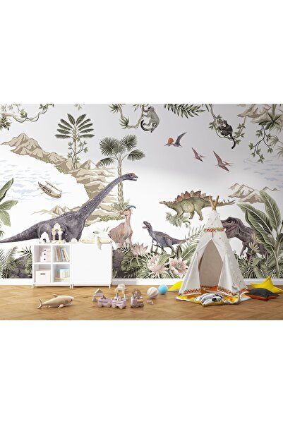 LOTUS AURA Dinozorlu Çocuk Odası Duvar Kağıdı, Maymunlu Çocuk Odası Duvar Resmi