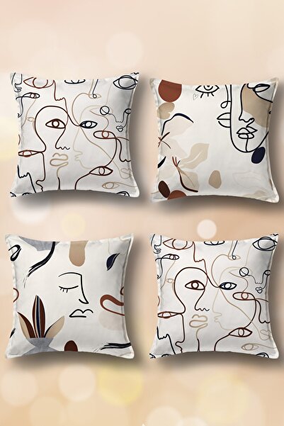 House Effect Kırlent Takım Seti Yüzler - Çift Tarafı Baskılı - Yumuşak Dokulu...