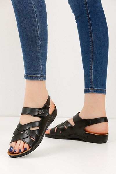 ALTUNTAŞ -Women's Velcro Orthopedic Soft Sole Summer Sandals Model - Black