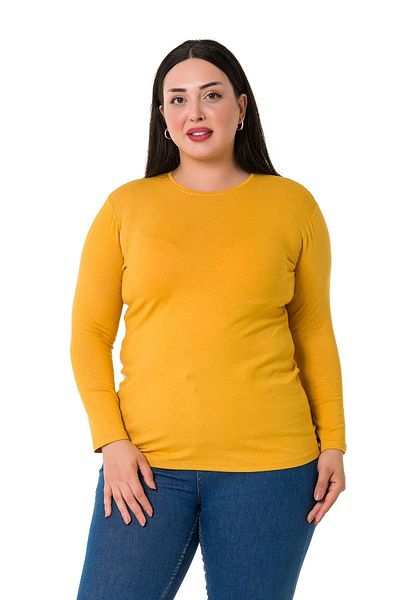DISENTIS MODEST Plus Size Crew Neck Long Sleeve Viscose Mustard Body