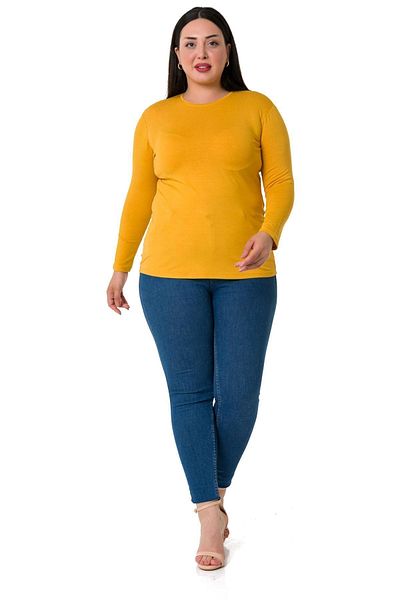 DISENTIS MODEST Plus Size Crew Neck Long Sleeve Viscose Mustard Body