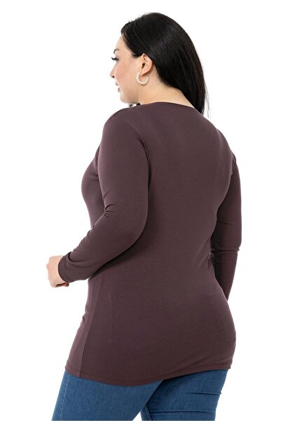 DISENTIS MODEST Large Size Crew Neck Long Sleeve Viscose Dark Mink Body