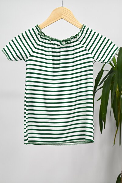 PONÇİK Tricou cu dungi crop pentru damă 22056 Verde