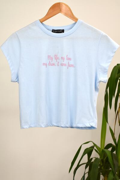 PONÇİK Γυναικείο Crop T-Shirt My Life My Love 23098 Μπλε