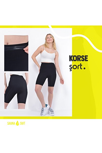 SAUNA SUIT Силиконови стягащи черни корсетни шорти Yukselbe, неплъзгащи се