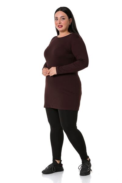 DISENTIS MODEST Plus Size Round Neck Long Sleeve Viscose Long Brown Body