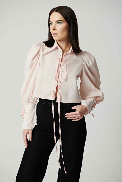 BASAKLA OFFICIAL Balon Kollu Crop Rose Gömlek