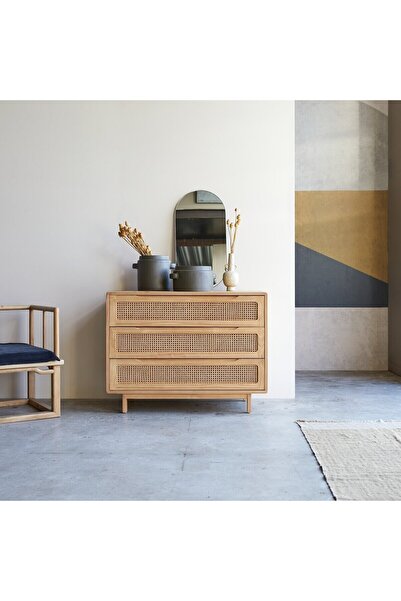 ŞafakMobilya Doğal hazeran detaylı ahşap masif şifonyer