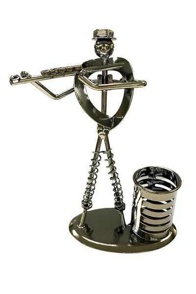 Elif Desktop Metal Pen Holder with Man Playing Flute Figure605715