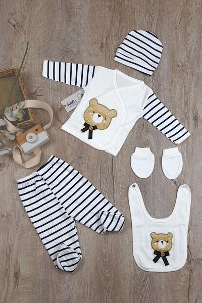 Sitilin Baby Boy Teddy Bear Luxury 5-Piece Hospital Discharge Newborn Set Stl6218