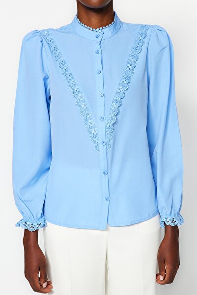 Trendyol Collection Kék csipke pamut szőtt ing TWOAW21GO0077