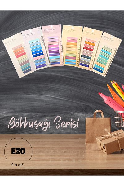 EZOSHOP Set of 6 Clear Color Sticky Post Push Note Paper Rainbow Series