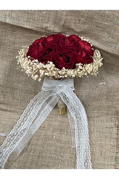 Eylül Gelin Çiçeği Koyu Kırmızı Kadife Gül Cipsolo 10 Lu