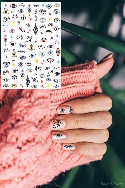 BearPear Nazar Boncuğu ve Göz Kadın Tırnak Dövmesi Nail Art Sticker