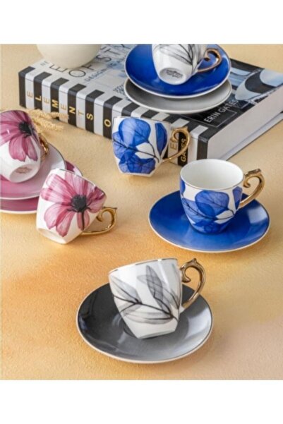 ACAR Magnolia Cup Floral Patterned Colorful Porcelain Coffee Cup Set for 6 Pe...