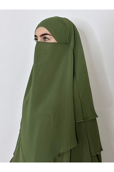 R&S modibone Σουφλέ σιφόν πράσινο μέντας Khimar - Τρεις στρώσεις, πέπλο, 4 κορδόνια