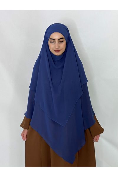 R&S modibone Τρεις στρώσεις έτοιμο σουφλέ με πέπλο Khimar σιφόν κασκόλ 4 κορδόνι μπλε λουλακί