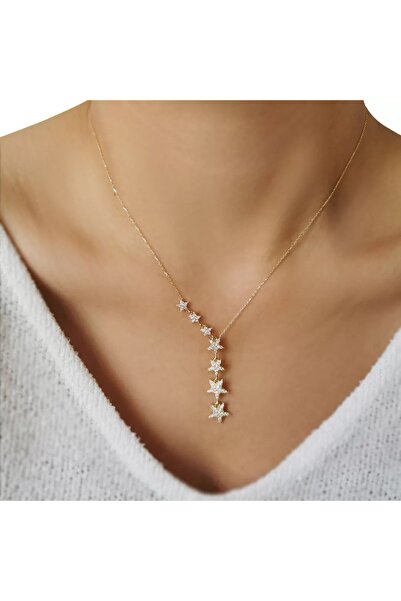 istanbulbigsale Rodyumlu Zirkon Taşlı Kayan Yıldızlar Kolye