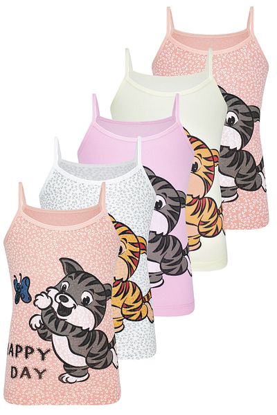 biyokids Girl's Cats Printed String Strap Undershirt 5 Pack Byo3409