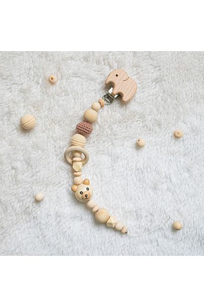 lismo kids Natural Wooden Pacifier Chain - Pacifier Strap Wooden Pacifier Chain Pacifier Holder
