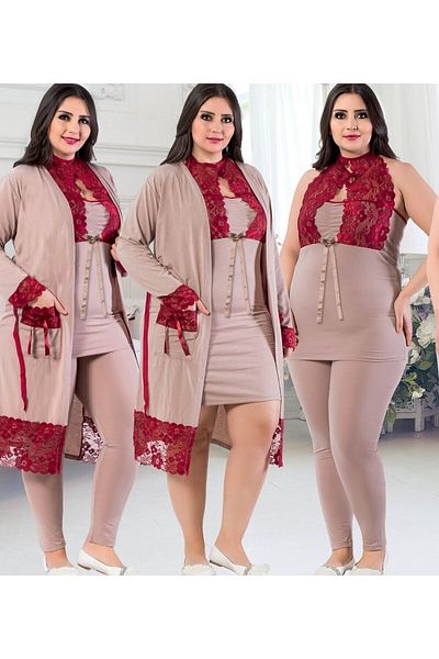 JENİKA Γυναικείο σετ νυχτικό 7 τεμαχίων Peignoir Plus Size