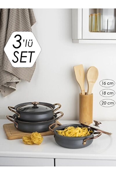 OMS 3724 Bakraç 6 Parça Sahan Seti 16-18-20 cm Antrasit