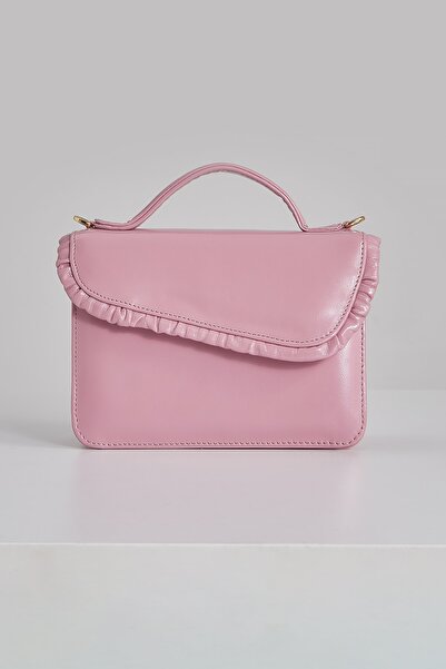 Twinsaction Frilly Box Pembe Gerçek Deri El ve Omuz Çantası