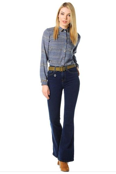 DRC trend Grace Women's Lycra Colorfast Dark Blue Spanish Spaghetti Jeans High Waist Denim Trousers