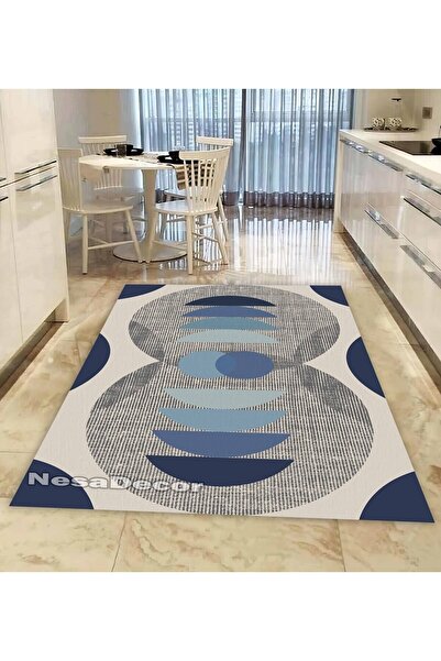 Geometrik Desenli Dijital Baskı Yıkanabilir Kaymaz Dokuma Taban Salon Halısı Mutfak Halısı Ve Yolluk