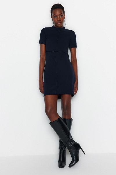 Trendyol Collection Sötétkék A-vonal/A-vonal formális Selanik/Knitwear Look Mini kötött ruha TWOAW24EL00149