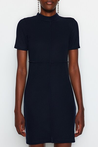 Trendyol Collection Námořnická modrá A-Line/A-Line Formální Selanik/Knitwear Mini Pletené šaty TWOAW24EL00149