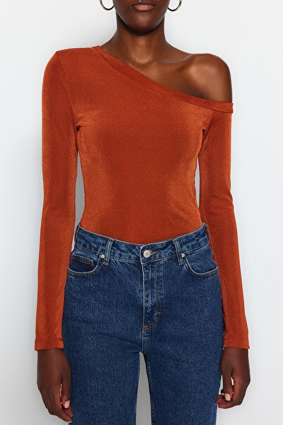 Trendyol Collection Tile Premium Bright Surface Soft Textured Fitted/Body-Fitted Knitted Body with Snap Fasteners TWOAW24BD00023