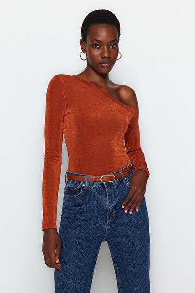 Trendyol Collection Tile Premium Bright Surface Soft Textured Fitted/Body-Fitted Knitted Body with Snap Fasteners TWOAW24BD00023