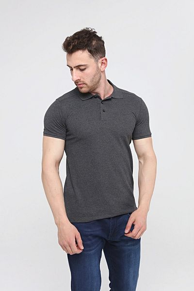 Uniprom -Polo Collar 100% Cotton T Shirt Men's Anthracite Melange