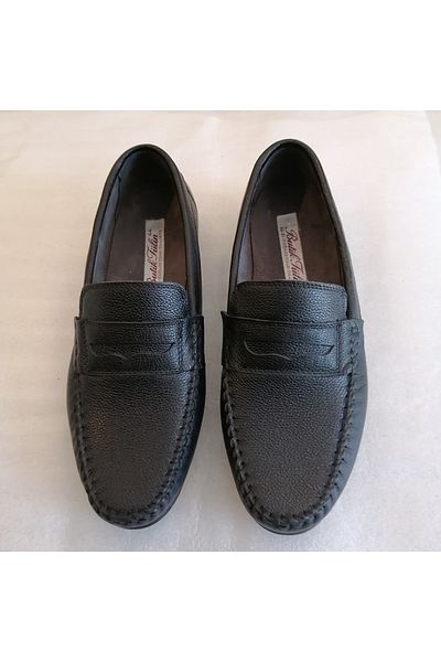 Butik Tülin Unisex leather porous black front hand-stitched lightweight soft non-slip hard rubber sole loafer