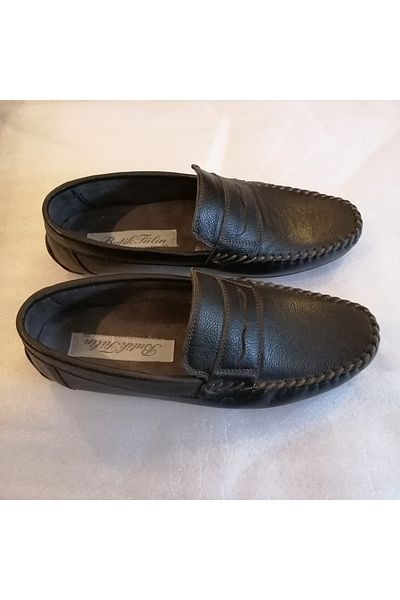 Butik Tülin Unisex genuine leather porous black front hand-stitched lightweight soft non-slip hard rubber sole loafer