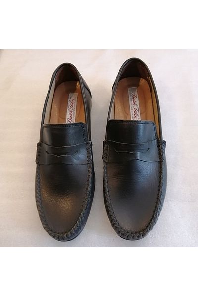 Butik Tülin Unisex genuine leather black front hand-stitched lightweight very soft non-slip serrated rubber flat sole loafer