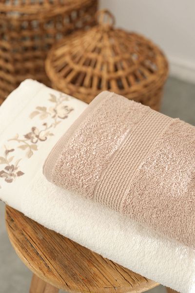 Karaca Home Flora Embroidered Bath/Face Towel Bath Set Beige