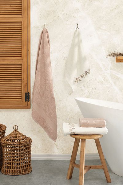 Karaca Home Flora Embroidered Bath/Face Towel Bath Set Beige