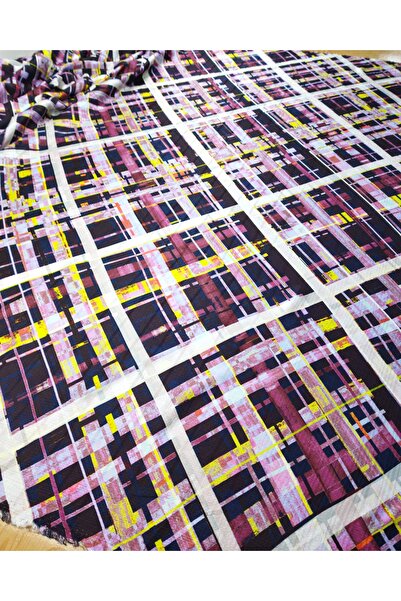 Kumaş Parça 100% віскозний сатин бордо-синьо-рожево-ліловий, кремовий візерун...