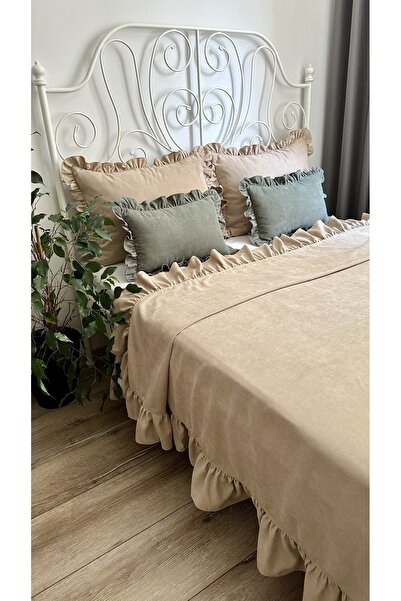 Decamor home Fırfırlı Bej Yatak Örtüsü Tek Kişilik