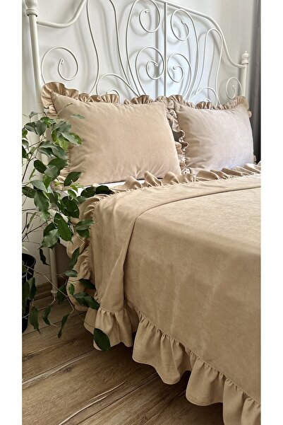 Decamor home Fırfırlı Bej Yatak Örtüsü Tek Kişilik