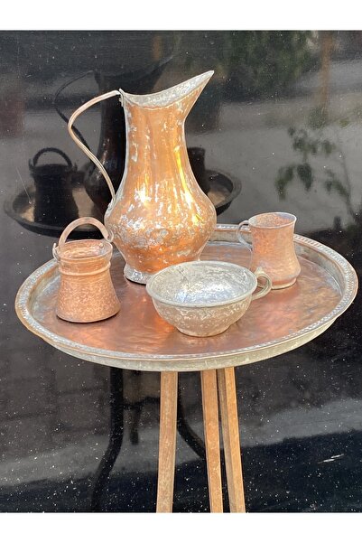 LüksAksesuar Antika Bakır tepsi seti (tepsi + küçük Çingil+ su bardağı + ayra...