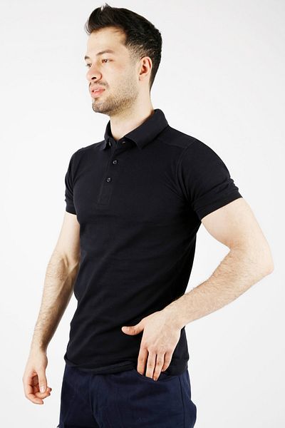 Uniprom Polo Neck 100% Cotton T Shirt Men's Navy Blue