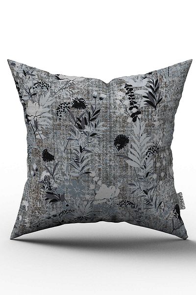 Cango Home Husă de pernă gri neagră florală - Cgh124