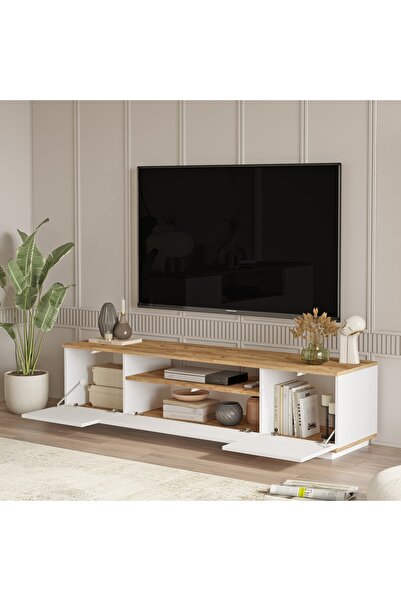 L'occi Concept Delphin Kapaklı Tv Ünitesi Orta Sehpa Konsol Kitaplık 4'Lü Set Çam-Beyaz DLP19-AW