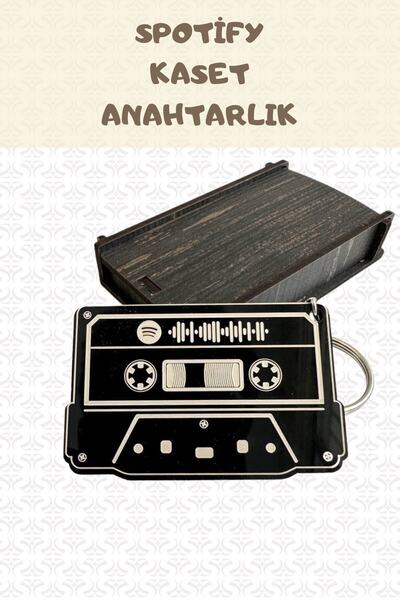 Spotify Cassette Shaped Keychain with Music Code Personalized Wooden Box
