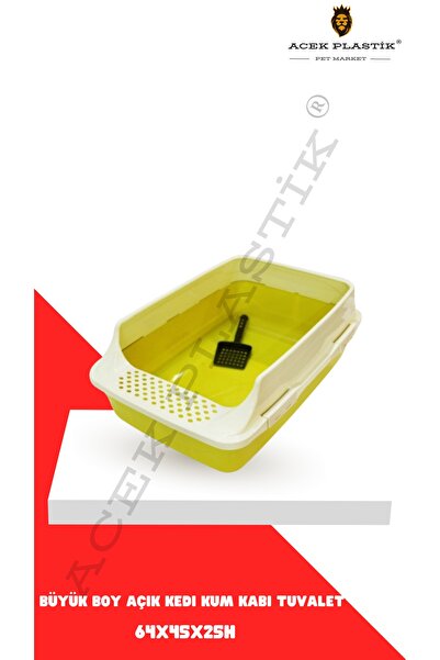 A.C.E.K PLASTİK Büyük Boy Açık Kedi Kum Kabı Tuvalet 64x45x25h (RENK DEĞİŞKEN...