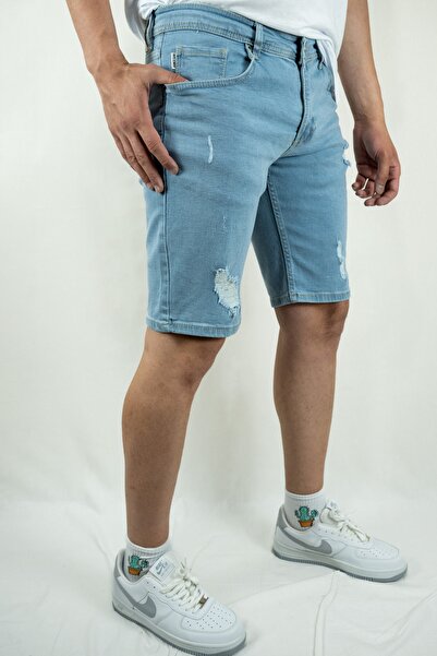 VEYERN شورت جينز رجالي ممزق وممزق بقصة ضيقة من قماش الليكرا الدينيم